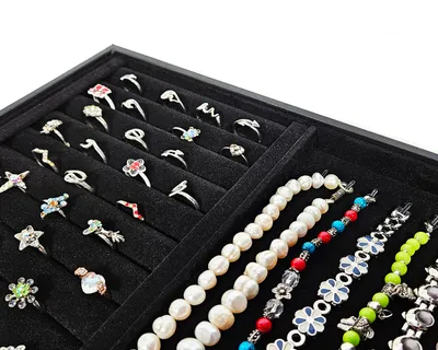 Produktbild von Vorlagebrett Schmuckkasten Schmucklade Schmuckdisplay Schaukasten für Ketten Armbänder Ringe 2 in 1" schwarz