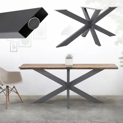 A collage of images showing table legs and a table with these legs.