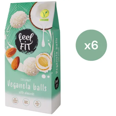 Produktbild von Feel FIT Veganela Balls - Vegane Kokos Pralinen ohne Zucker mit Mandeln und Kokos Milchcreme - zuckerfreie Süßigkeiten, Pflanzliche snack ohne Palmöl
