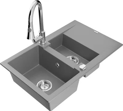Image de Mexen Gaspar évier en granit 1,5 bac avec égouttoir et mélangeur Elia, Gris - 6507-71-670101-00