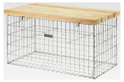 Produktbild von Gabionenbank - Gabionen-Gartenbank ohne Lehne - Garten-Bank mit Sitzfläche aus Douglasien-Holz - 105 x 56 x 54 cm