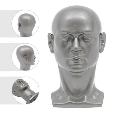 Produktbild von Schaufensterpuppen Kopf-Umfang 50cm Männliches Kopfmodell Kopf Display (Grau glänzend)
