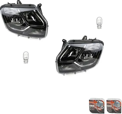 Productafbeelding van Koplampset links en rechts + Osram Night Breaker Laser, geschikt voor Dacia Duster, onderdeelnummers: 260608209R, 260605020R, 260100156R, 260107307R. Johns