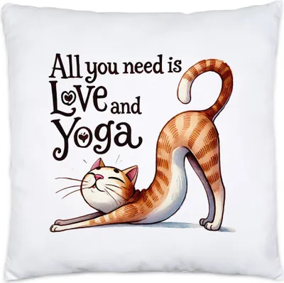 Produktbild von All You Need Is Love And Yoga Kissen Geschenkidee für Yoga-Liebhaber Katzenfans Entspannung Stressabbau