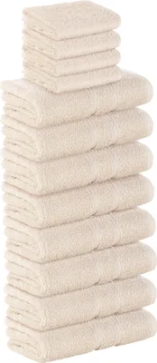 Produktbild von 12 Stück SET Premium Frottee (4x Gästehandtücher und 8x Handtücher) in creme in 500g/m² aus 100% Baumwolle