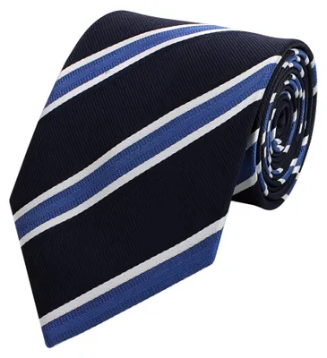Produktbild von Fabio Farini - 1 Stück gestreifte Herren Krawatte - Tie mit Streifen in 6cm oder 8cm Breite Breit (8cm), Schwarz/Royalblau/Weiß