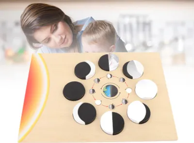 Obrázok produktu pre Puzzle s fázami mesiaca, pedagogické drevené puzzle, predškolská vzdelávacia aktivita pre deti