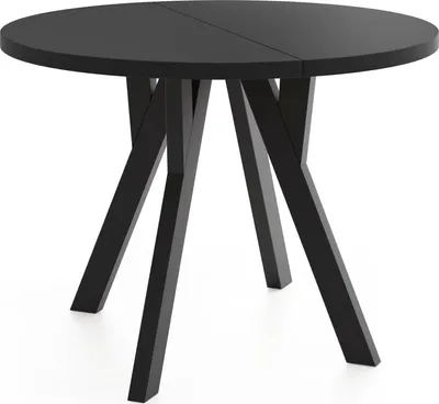 Produktbild von Runder Ausziehbarer Esstisch im Loft-Stil – Industrieller Tisch mit Schwarzen Holzbeinen – Platzsparender Esstisch für Wohnzimmer – Schwarz – 100 bis 140 cm