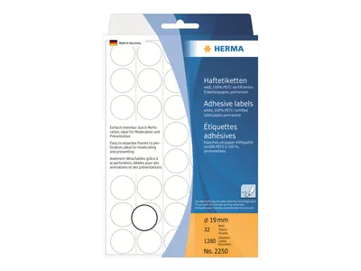 Produktbild von Vielzwecketiketten weiß Ø 19 mm rund Papier matt Trägerpapier perforiert 1280 St.