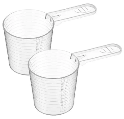 Immagine prodotto di Set di 2 misurini in plastica da 120 ml, trasparenti e con scala graduata