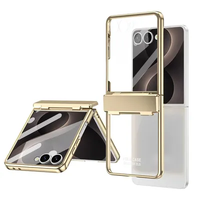 Obrázek produktu pro Pouzdro pro Samsung Galaxy Z Flip 8 Ultratenké pokovování průhledné pouzdro s ochranou pantu Zlato