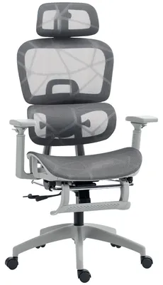 Zdjęcie produktu dla Fotel biurowy, Ergonomiczny krzesło biurowe z siatkowym obiciem, regulowane, na kółkach, z podłokietnikami, zagłówkiem, Szary