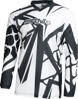 Produktbild von SAM's Herren Motocross-Shirt MX Jersey Langarm, Atmungsaktiv Dirt Enduro MTB Mountainbike Trikot, Schwarz Weiß / LogoBig Schwarz, S