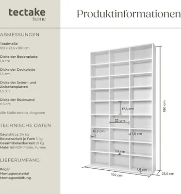 Produktbild von CD DVD Regal Christel 180 x 102 x 23,5 cm