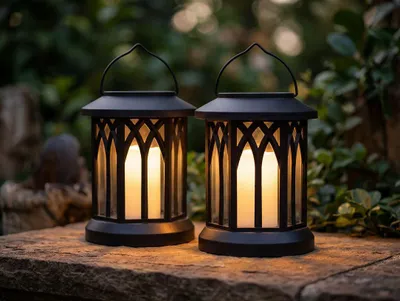 Produktbild von 2er Set LED Solar Laternen Flammeneffekt Gartenlaternen Warmweiß IP