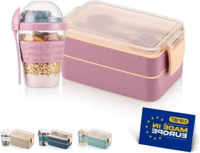 Produktbild von Famanu Lunchbox für Erwachsene mit 2 Fächern - Ideal für Schule, Arbeit, Picknick - Lila