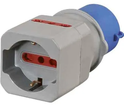 Produktbild von INDUSTRIEADAPTER 220V, Stecker 2P+T16A - Schuko + 2 Steckdosen 10/16A