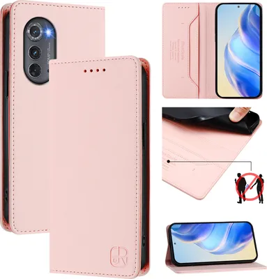 Produktbild von Lederhülle für Motorola Edge 2022 Hülle Flip Brieftasche Kartenfächern Ständer Schutzhülle Pink