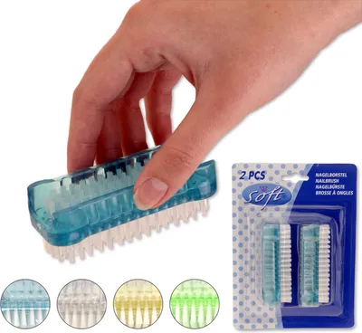 Produktbild von 2er Pack Nagelbürsten, transparent, ca. 9 cm lang, neon-farben, Handbürste