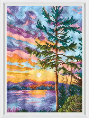 Produktbild von Stichmuster-Set für Kreuzstich, Motiv "Sonnenuntergangslandschaft", 13,5 x 19 cm