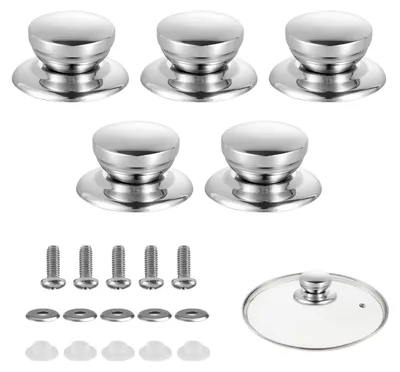 Topfdeckelknöpfe, 5 Stück, Edelstahl, rund, silber, universell