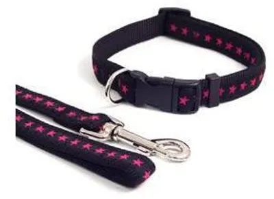 Produktbild von Rosewood Wag-n-Walk weitenregulierbares Halsband im Sterne-Design, schwarz/pink 25,4 - 35,6 cm x 1,3 cm