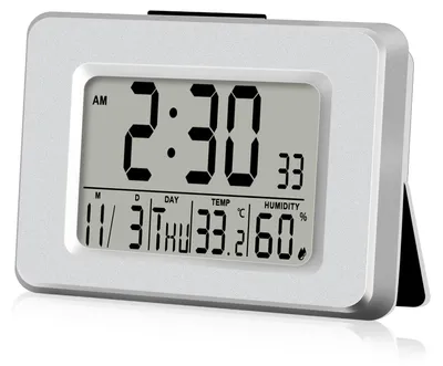 Funkwecker digital mit Thermometer, Hygrometer, Schlummerfunktion, silber