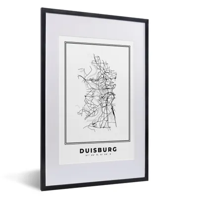 Produktbild von MuchoWow® Gerahmtes Poster Stadtplan - Deutschland - Schwarz-weiß - Duisburg - Karte 40x60 cm - Poster mit Schwarzem Bilderrahmen Wandposter Rahmen Foto Bilder - Poster in Rahmen