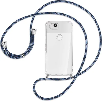 Produktbild von Handykette Backcover-Schutzhülle mit Band (Metall silberfarben) für Google Pixel 2 XL - Blautöne