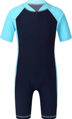 Produktbild von Kinder Mädchen Jungen Einteiliger Badeanzug Gr. 158-164 Cm Kurzarmig Schwimmanzug Schnelltrocknend