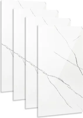 Zdjęcie produktu dla Bettizia 0,72 m² – panele ścienne z PVC o wyglądzie marmuru, do łazienki i kuchni, alternatywa dla płytek i marmuru, 120 x 60 cm, płytki łazienkowe i kuchenne, białe