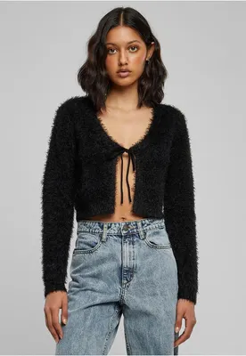 Zdjęcie produktu dla Dámský svetr Urban Classics Damski wiązany kardigan z piórami czarny - XXL