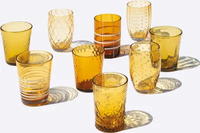 Immagine prodotto di Zafferano Melting Pot Set 6 Bicchieri Monocolore - Ambra - Vetro Soffiato a Mano, 32 cl - Tumbler Artigianali per Acqua e Cocktail