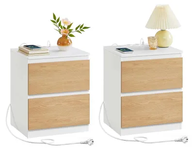 Immagine prodotto di Set di due comodini in legno, bianco e marrone – dimensioni: 35 x 40 x 49 cm