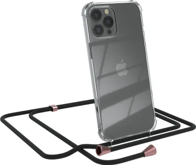 Produktbild von EAZY CASE Handykette kompatibel mit Apple iPhone 12 Pro Max, Handyhülle mit Umhängeband, Handykordel, Schutzhülle Clear, Band in Schwarz