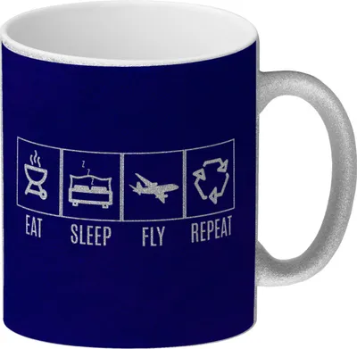 Produktbild von Eat, sleep, FLY, repeat Glitzer-Kaffeebecher Auf der Suche nach einem