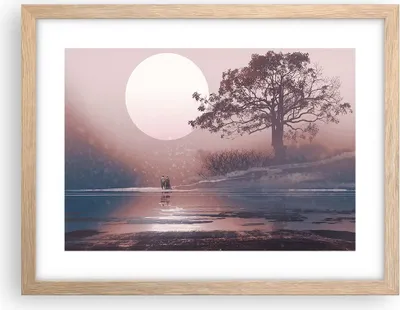 Produktbild von Gerahmtes Poster - Rahmen in heller Eiche - Mond Paar Baum - 40x30 cm - Wand Bild - Wanddeko - Wandbilder - Kunstposter - Wandposter - Bilderrahmen - Bilder - Kunstdruck - Wandbild - P2NAA40x30-4236