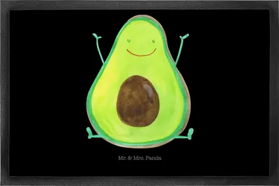 Produktbild von Mr. & Mrs. Panda Schmutzfangmatte Avocado Glücklich 50 x 75 cm - Schwarz - Geschenk, Frucht, Chaos, Fußabtreter, Schmutzmatte, Fussmatte, fußmatte, Bodenvorleger, Juhuu