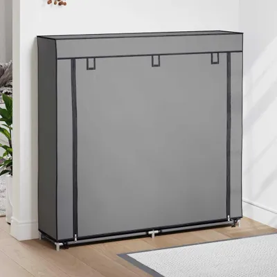 Zdjęcie produktu dla vidaXL Szafka na buty z pokrywą Szara 115 x 28 x 110 cm Tkanina