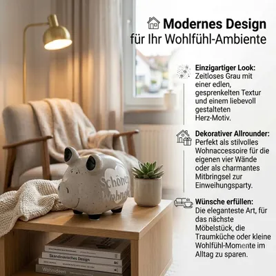 Produktbild von Sparschwein "Schöner Wohnen" Keramik Grau/Weiß (B/H/T) 17x15x15cm