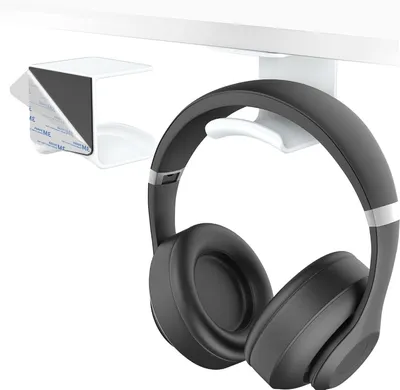 Obrázok produktu pre Držák slúchadiel – Držiak na slúchadlá – Organizér na písací stôl – Silná lepiaca páska 3M – 5,89 x 5,49 cm – Biela