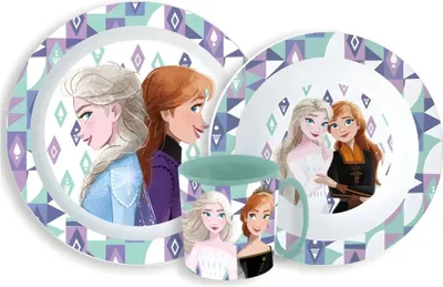 Produktbild von Disney Die Eiskönigin Elsa Kinder Geschirr-Set 3 teilig Becher Teller Schüssel