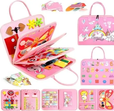 Obrázok produktu pre Tabuľa pre deti, 1, 2, 3, 4 roky, Montessori tabuľa, hračka na rozvoj predstavivosti, aktivity a rozvoja, s gombíkom, hodinami, zipsom, kresliacou tabuľou, skladačkou tangram a ďalšími