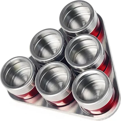 Obrázok produktu pre 7-dielna kovová súprava nádob na korenie z nehrdzavejúcej ocele stojan na korenie soľ korenie kuchynská nádoba na korenie červená