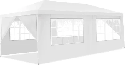 Produktbild von 3x6m Gartenpavillon mit Metallstruktur, Wasserdichtes Partyzelt mit 6 Seitenwände, Gartenzelt mit Tragetasche, für Party Hochzeiten Camping, Weiß