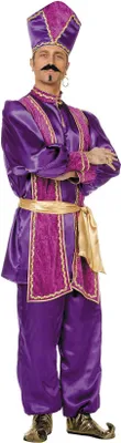 A man wearing a Sultan costume, standing against a white background.