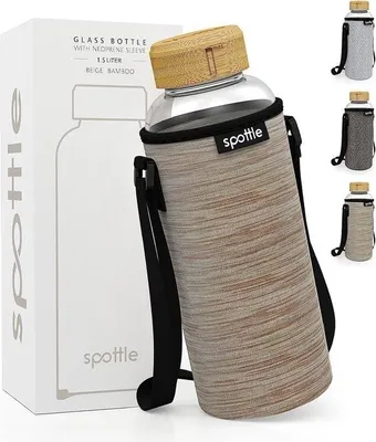 Produktbild von Glasflasche 1,5 Liter - Trinkflasche Glas 1,5 l mit Bambusdeckel Schraubverschluss - Glasflasche - Wasserflasche - Glastrinkflasche kohlensäuregeeignet - spülmaschinenfest - Weithals