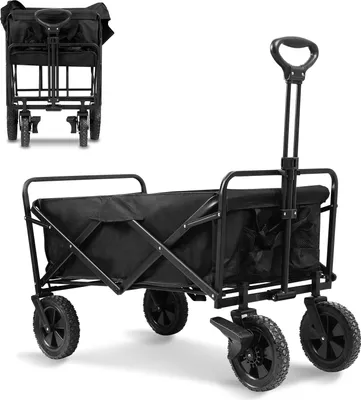 Produktbild von Bollerwagen faltbar Handwagen Transportwagen Gerätewagen klappbar, Vollgummi-Reifen, bis 80 kg Gartenwagen Schwarz