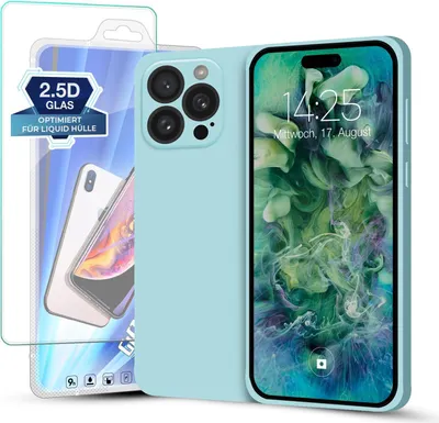 Produktbild von Hülle für Apple iPhone 16 Pro mit 9H Displayglas Displayschutz Plus Case Cover Bumper Silikon Softgrip Schutzhülle Farbe: Hellblau