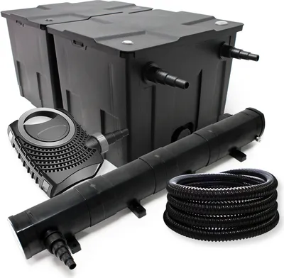 Produktbild von Wiltec Komplettset: CBF-350B Teichfilter bis 60000 L Teichfilteranlage als Durchlauffilter, NEO10000 SuperECO Teichpumpe 10000l/h 80W, CUV-272 Teichklärer UVC Klärer mit 72W, 25m Teichschlauch 25 mm